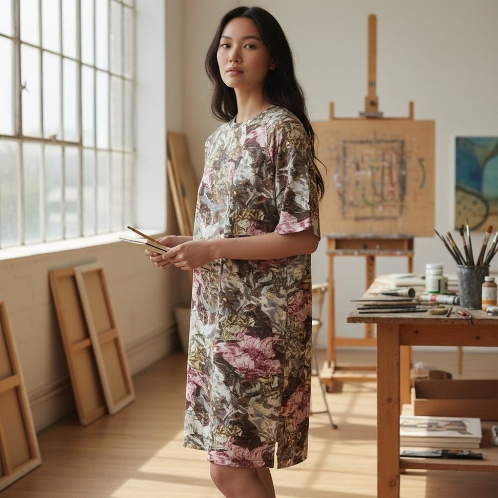 & Other Stories US 4‎ EU 34 Half Sleeve Floral Dress Round Neck Midi Romantic